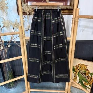 Vintage Mr Hank Black and Gold Plaid Elastic Waist Maxi Skirt Sz Small 💚🍄